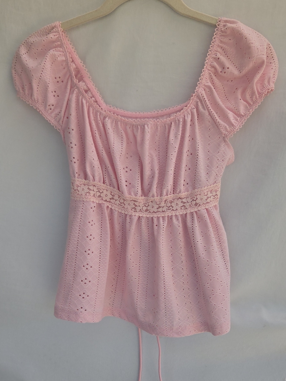 SHEIN Light Pink Eyelet Lace Peplum Blouse Sz S